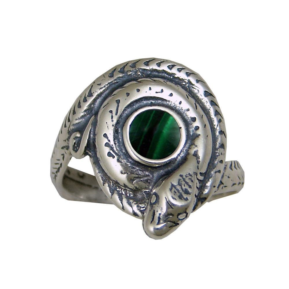 Sterling Silver Snake Ring With Malachite Size 10